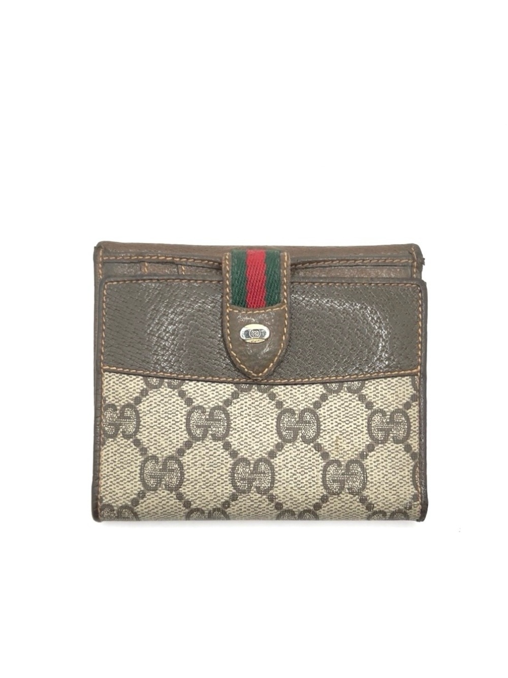 Authentic GUCCI Vintage Sherry Line Canvas Monogram x Leather Compact Wallet